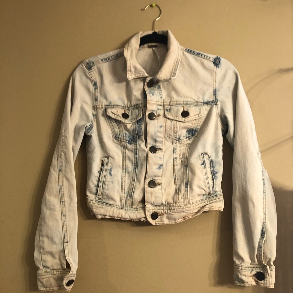 Free People Acid Wash Cropped Distressed Jacket